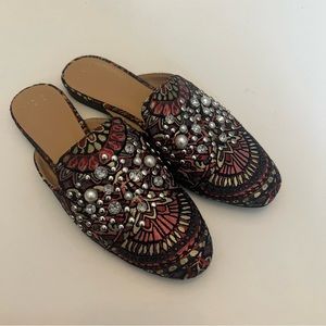 Women's size 8 Shoes Bedazzled Bead Textile Mules Slip-On Flats